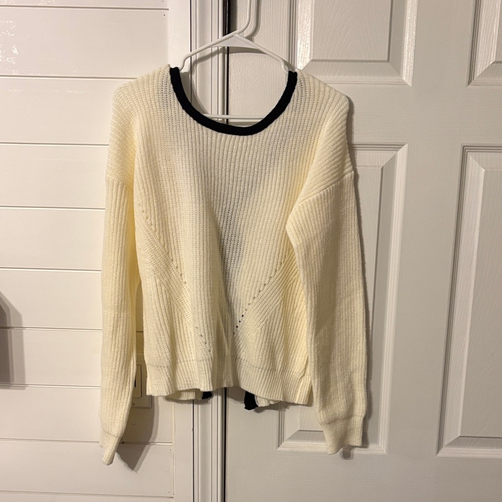 SHEIN Cream and Black Crew Neck Sweater